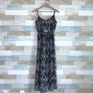 One Clothing Chiffon Cut Out Maxi Tank Dress Gray Black Cinch Waist Womens Small